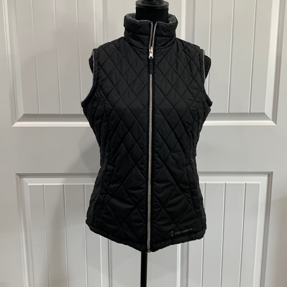 Free Country Sherpa-Fleece Lined Reversable Black Puffer Vest